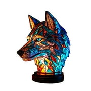 TIIFSWHS Retro Wolf Head Animal Built In Electronic String Light Animal Night Light Home Decor Dyed Resin Animal Table Lamp Party Decor Animal Lover Housewarming Gift (Electronics Not Inclu